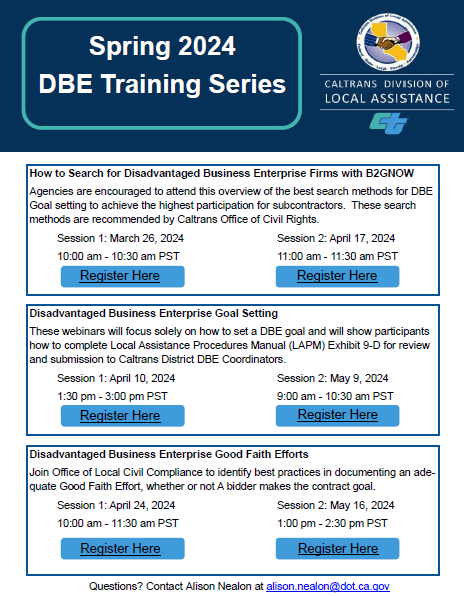 Webinars: Disadvantaged Business Enterprise (DBE) Spring 2024 – Local ...